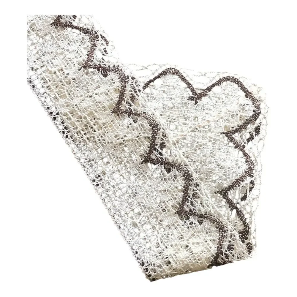 Vintage Brown Table Topper with White Crochet Lace Trim Square Tablecloth